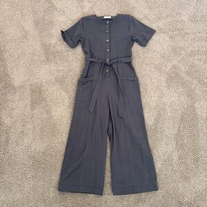Roolee Charcoal Gray Cropped Wide Leg Button-Up Jumpsuit size S 100% Cotton
